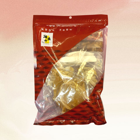 花膠湯，內容包括有花膠35g、玉竹25g、枸杞子20g、淮山35g、龍眼肉30g。養生之選。能補腎益精、滋養筋脈。於香港海生行能購買